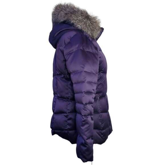 Calvin Klein Womens Down Puffer Coat L Purple Gray Faux Fur Trim Removable Hood - Picture 4 of 16